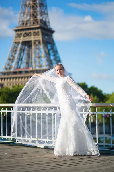 Krásná elegantní nevěsta s dlouhou závoj — Stock fotografie