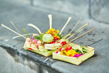 Traditional balinese offerings to gods clipart