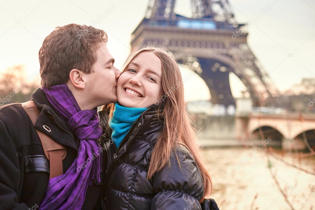 Young couple spending Valentine's day in Paris