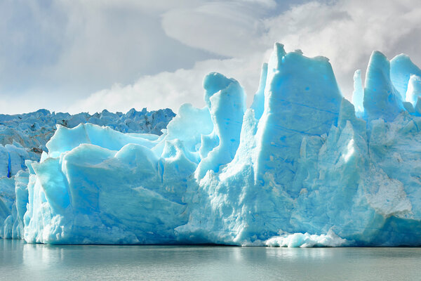 Blue icebergs at Grey Glacier in Torres del Paine