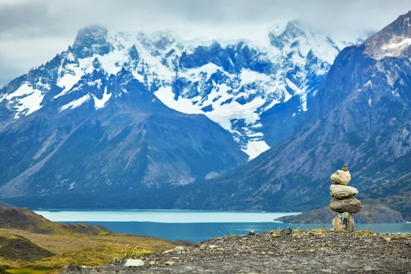 Stacked stones in Torres del Paine national park — Stock Photo, Image