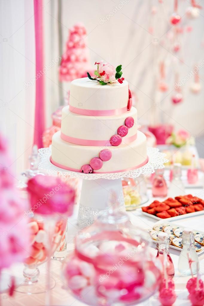 Wedding cake on a dessert table 
