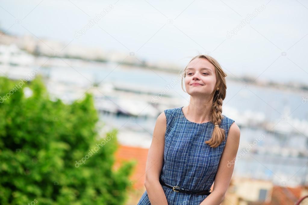 Young woman on Le Suquet hill in Cannes, France
