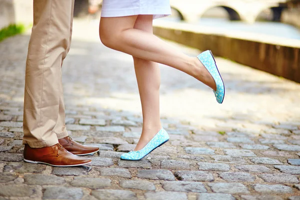 Male and female legs during a date — Stock Photo, Image
