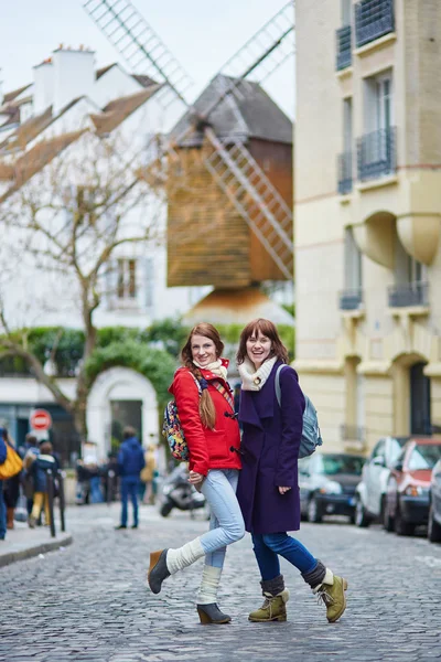Two cheerful beautiful girls in Paris Stock Photo