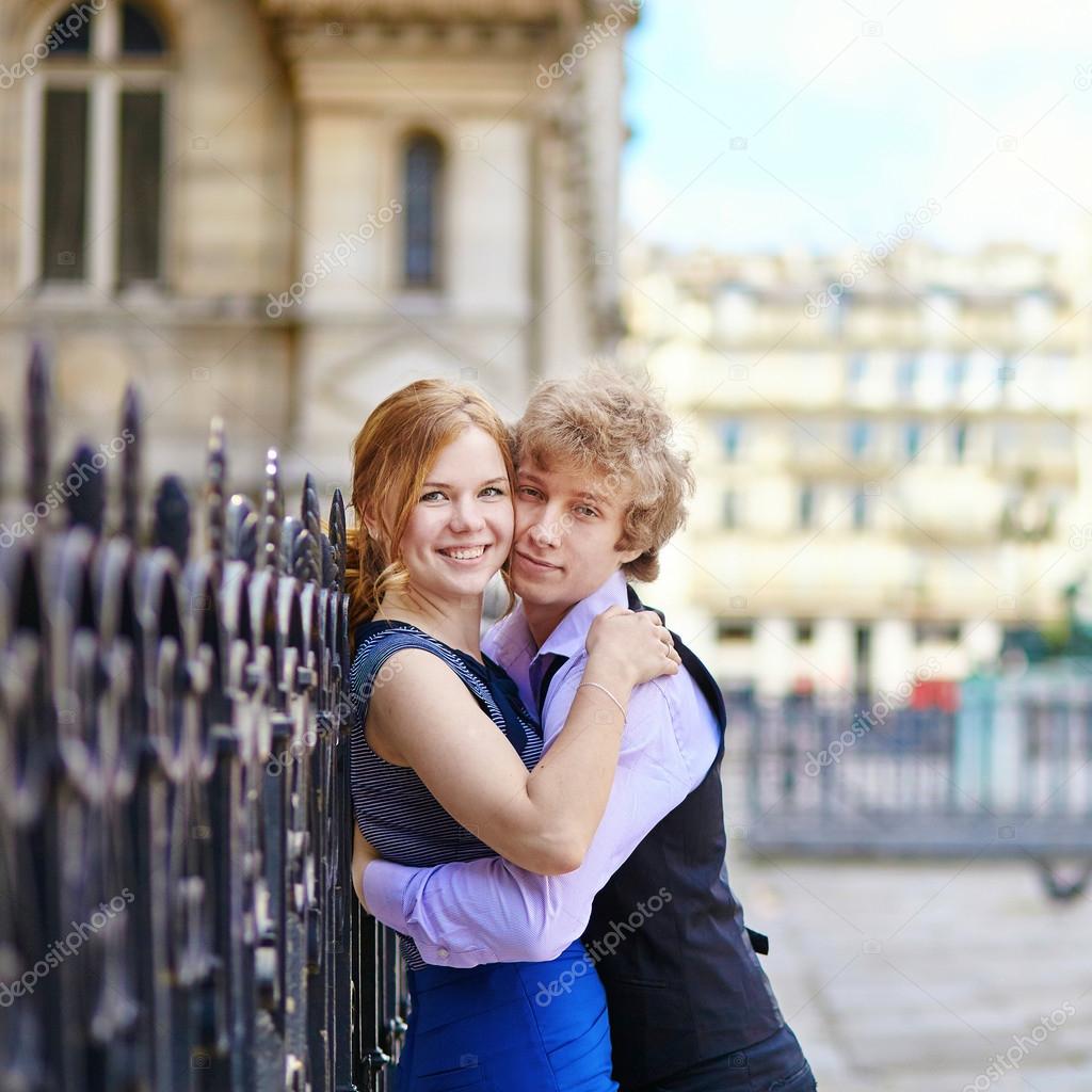 Young romantic couple outdoors in Paris