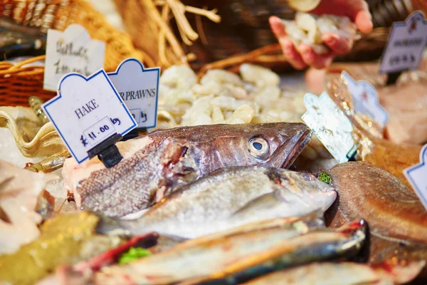 Pescada fresca no mercado de peixe de Londres — Fotografia de Stock