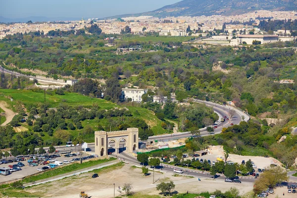 Aerial view of gates Bab Jdid in Fes — Stock Photo, Image