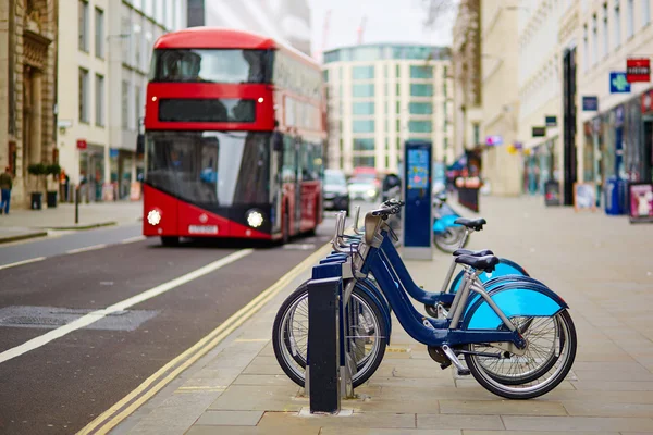 Row of bicycles for rent in London, UK