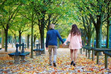 Romantic couple in Paris on a fall day clipart