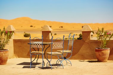 cafe in Merzouga village in Sahara desert clipart