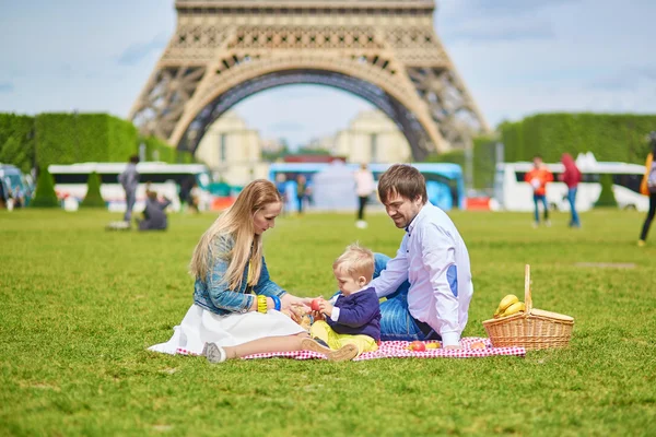 Rodina s piknik v Paříži — Stock fotografie