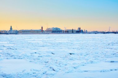 Rostral sütunlar ve tükürük Vasilyevsky Adası St. Petersburg
