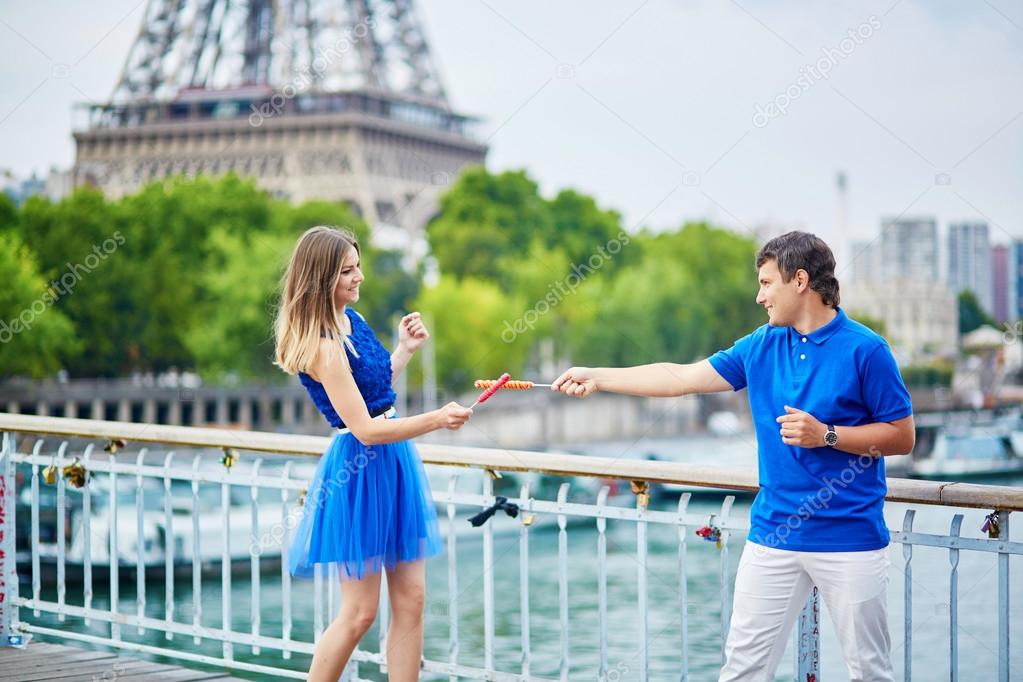 Beautiful young dating couple in Paris