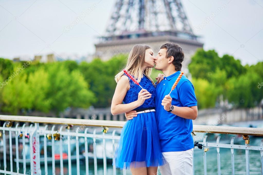 Beautiful young dating couple in Paris