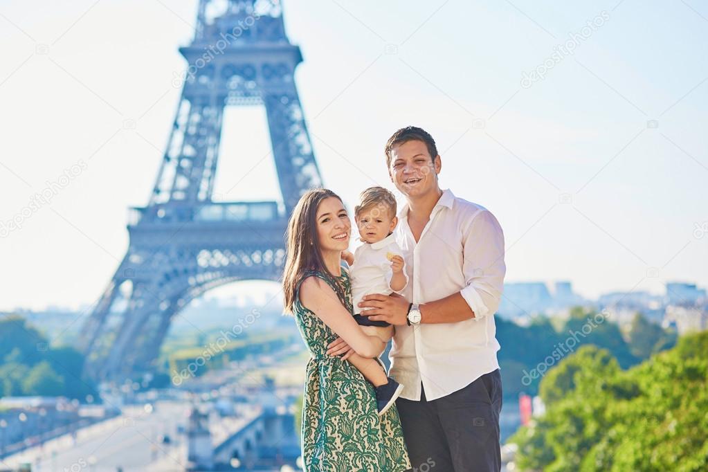 Happy family enjoying their vacation in Paris, France