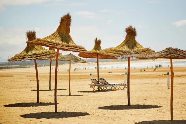 Beach umbrellas in Essaouira — Stock Photo, Image