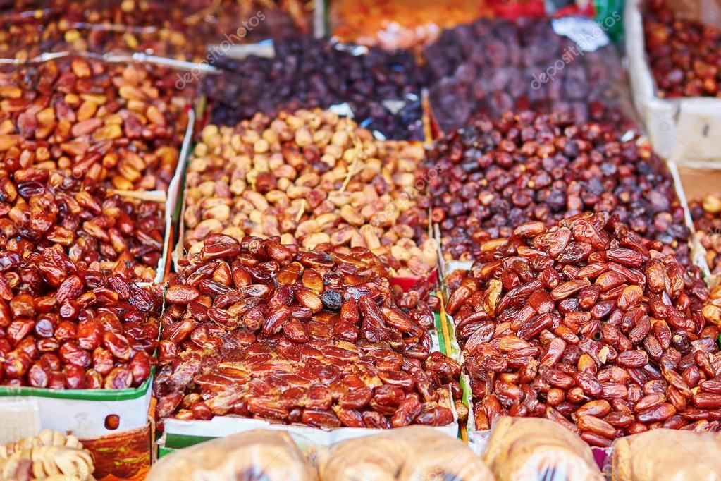 Dates on a traditional Moroccan market (souk) in Essaouira, Morocco