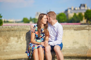 Seine dolgu üzerinde genç Romantik Çift
