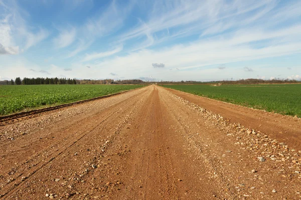 Estrada entre campos . — Fotografia de Stock