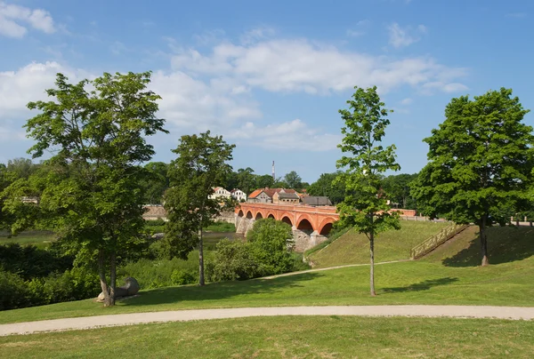 Wide bridge above river. — Stock Photo, Image