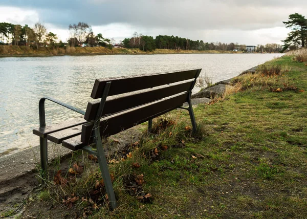 Old Bench Coast Canal Small City — Stock Photo, Image