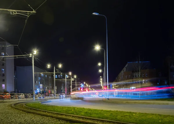 Utsikt Över Natten Stad Med Neonljus — Stockfoto