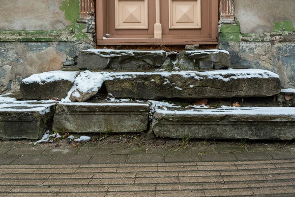 Stone Threshold Covered Snow — Stock Photo, Image