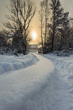 Kırsal yol karla kaplı..