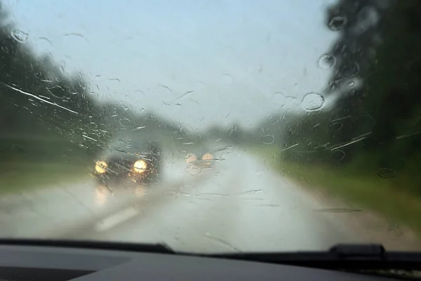 View Road Car Window Rainy Day — Stock Photo, Image