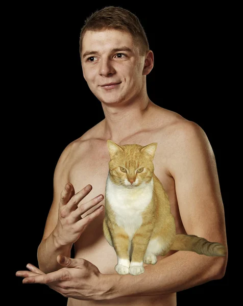 Homem e gato. — Fotografia de Stock