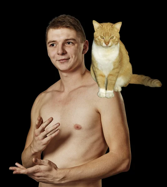 Homem e gato. — Fotografia de Stock