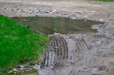 Taşra yolundaki bir su birikintisi.