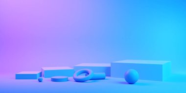 Ürün için neon ışıklandırma, 3 boyutlu illüstrasyon, görüntüleme.