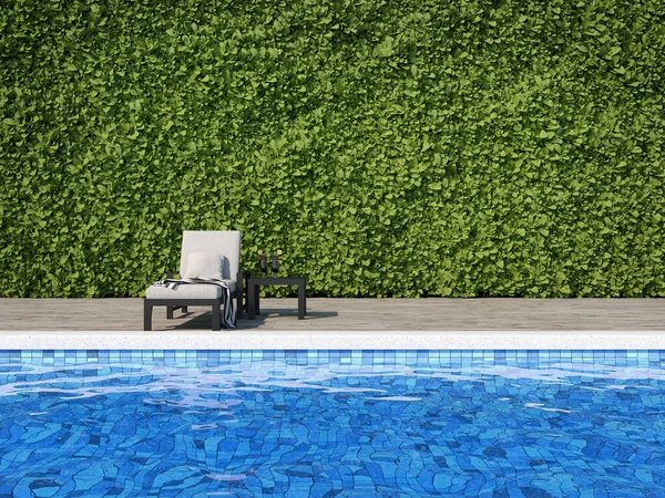 Piscina Con Sdraio Legno Lettini Giardino Illustrazione Rendering Fotografia Stock