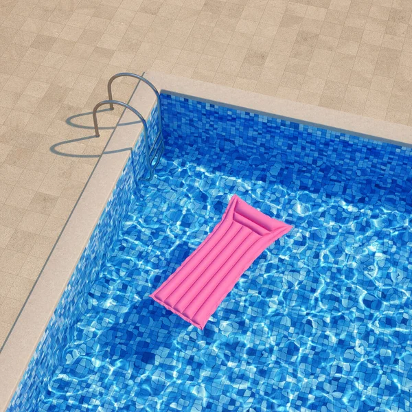 Piscina Com Água Azul Colchão Rosa Ilustração Renderização — Fotografia de Stock