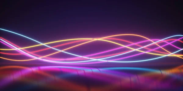 Bright Neon Curved Lines Form Waves Dark Background Creative Wallpapers — Stock Photo, Image