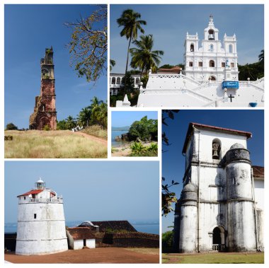 Kuzey ve Güney goa devlet popüler gezi yerleri, Hindistan - panaji, eski, goa, candolim beach, aguada fort kolaj