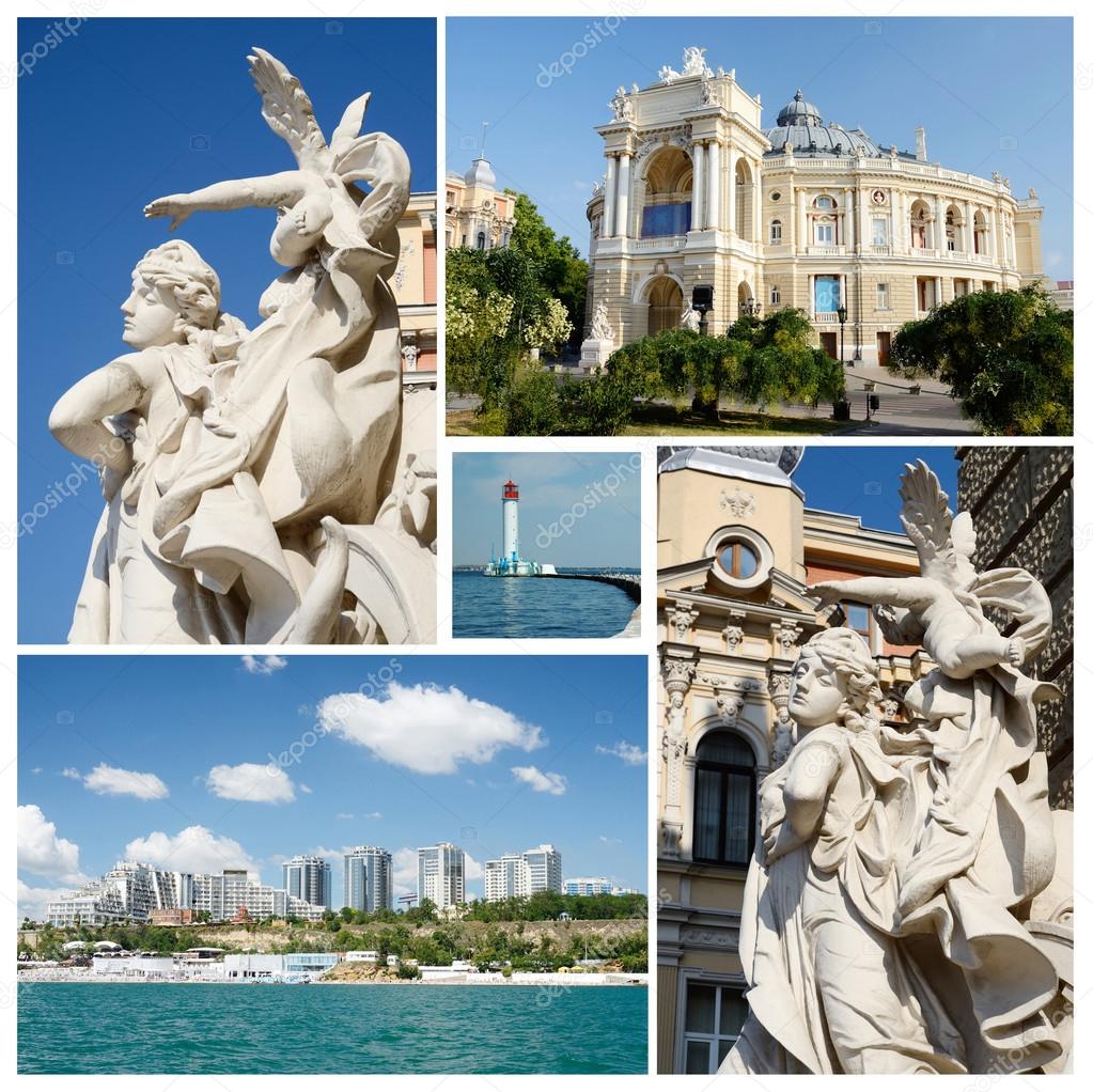 Collage of famous ukrainian Odessa city landmarks - unesco heritage