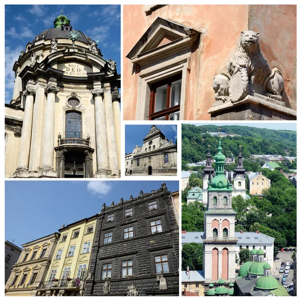 Collage berühmter Sehenswürdigkeiten in Lwow (Ukraine), Altstadt - UNESCO-Weltkulturerbe — Stockfoto