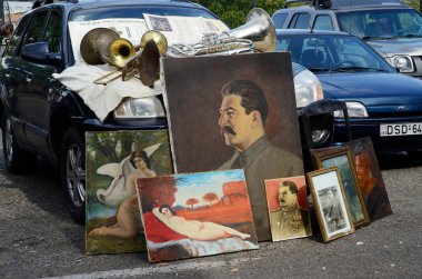 Retro yağlı boya kuru köprü Pazar intbilisi, Georgia tarihinde Sovyet dönemi temsil eden Stalin