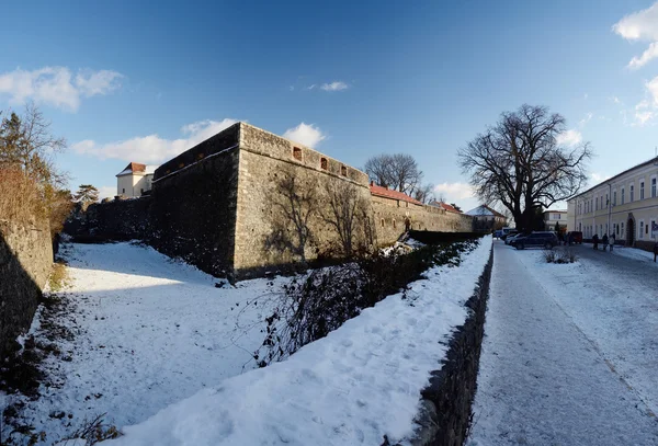 Castelo de Uzhgorod medieval - cidadela extensa em uma colina em Uzhhorod com fosso grande, herança unesco, Ucrânia Ocidental — Fotografia de Stock