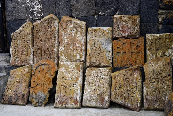 Cross stones of Sevanavank monastery,medieval christian art,Armenia, Caucasus, unesco world heritage site — Stock Photo, Image