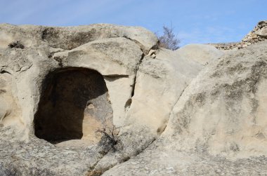 Ortaçağ Uplistsikhe şehirde, Doğu konut Georgia, Caucasus, Orta Asya eski mağara girişine