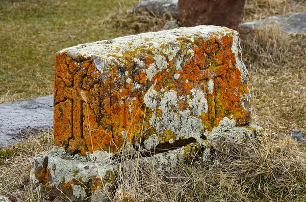 Khachkar de pierre au cimetière médiéval Noratus, Arménie, site du patrimoine culturel de l'Unesco et attraction touristique célèbre — Photo