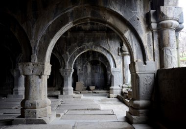 Colonnade inside medieval christian church of Sanahin Monastery complex,unesco heritage, Armenia,Central Asia