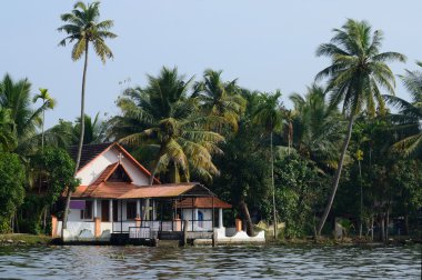 Rural church at Alappuzha backwaters,South India.Kerala backwaters is a chain of lagoons and lakes lying parallel to Malabar Coast, famous tourist attraction and unesco heritage site clipart