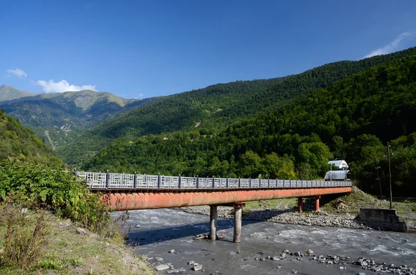 Small bridge over mountain river in Upper Svaneti, Georgia,Transcaucasia
