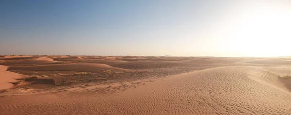 Solnedgång Över Sanddynerna Öknen Spökstaden Madam Ligger Cirka Från Dubai — Stockfoto