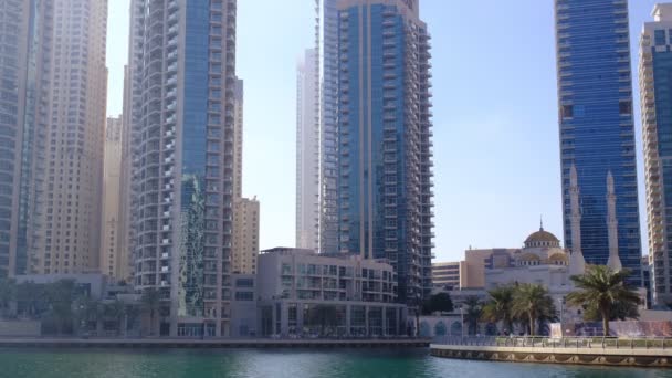 Dubai Emirados Árabes Unidos 2021 Dubai Marina Skyline Com Marina — Vídeo de Stock